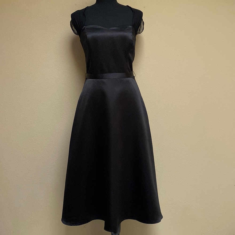 White House Black Market Black Satin Fit & Flare Chiffon Halter Dress Sz 4